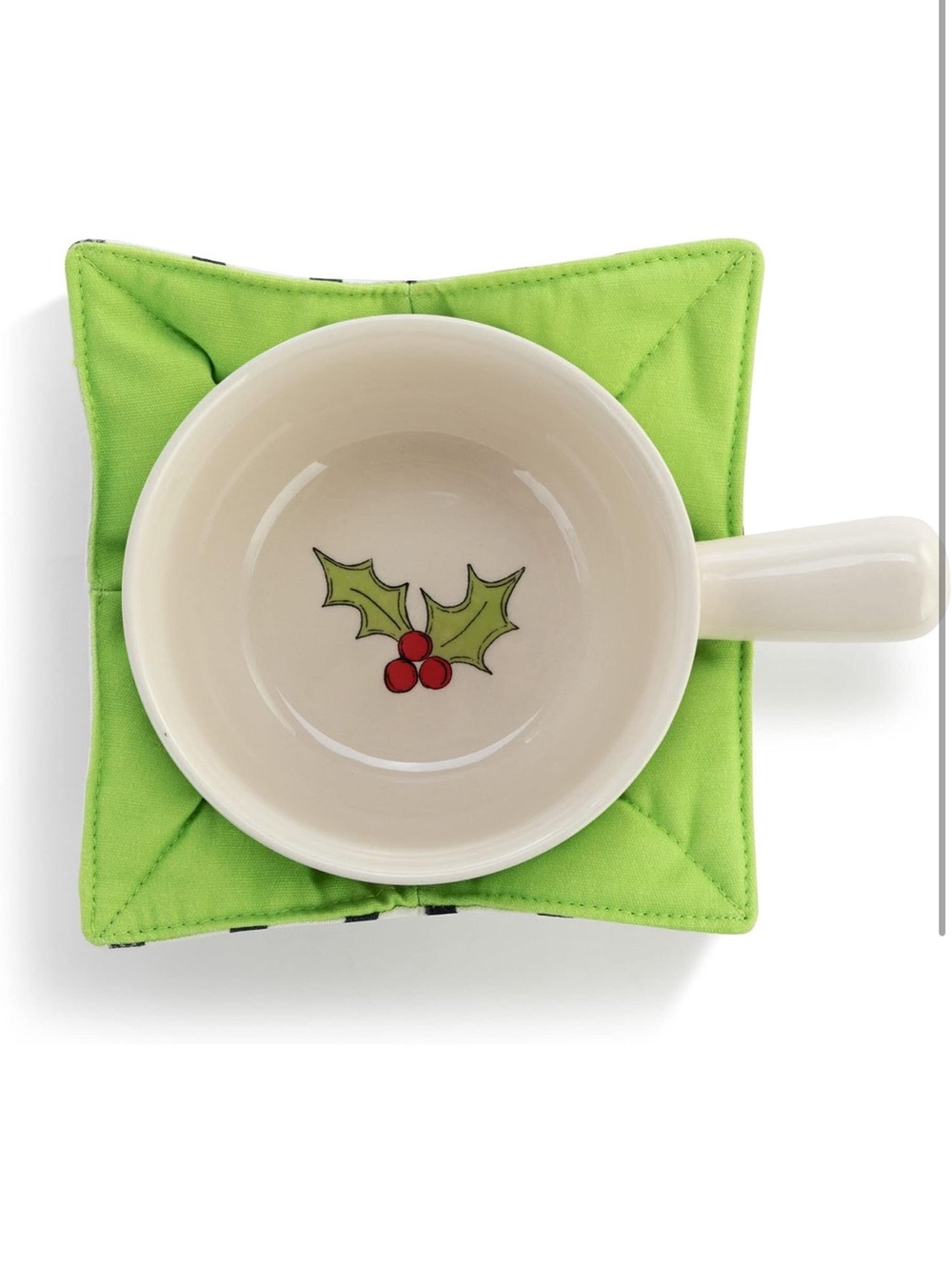 DEMDACO Holly Berry Green Stoneware Christmas Soup Crock and Pot Holder Bowl NWT